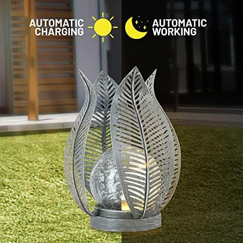 Solar Lights Outdoor Waterproof Garden Decor Crackle Glass Globe,Metal Yard Art Solar Outdoor Lights for Table Decor Porch,Patio Decorations.Gardening Gifts for Women/Mom - Image 5