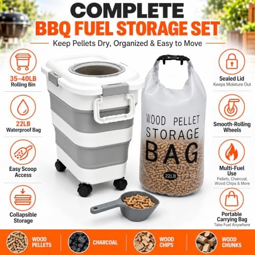 Charcoal Storage Bin with Wheels, 35-40LB Wood Pellet Storage Containers - Image 2