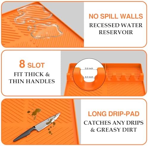 Silicone Griddle Tools Mat for Blackstone, Griddle Accessories Side Shelf Mat Grill Pad for Outdoor Grill Kitchen Counter Spatula Silicone Mat with Drip Pad (Orange (2Packs)) - Image 5