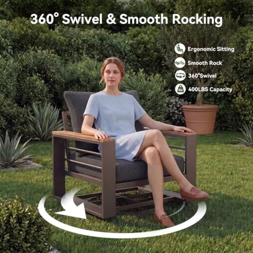 Aoxun Aluminum Patio Furniture Set with Swivel Chairs & Fire Pit Table - Image 4