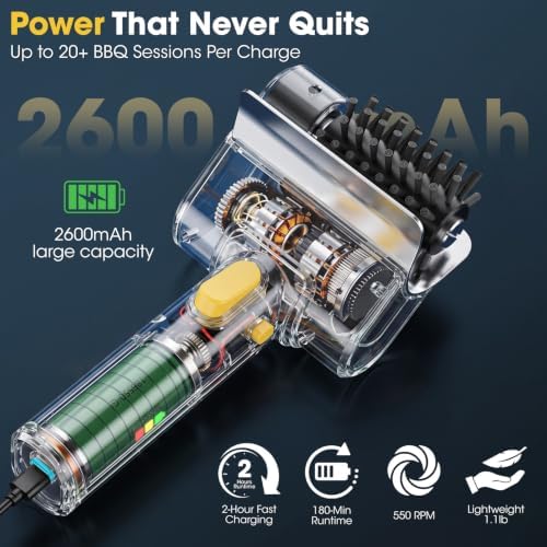 Upgraded Electric Grill Brush, Cordless Electric Grill Cleaner, Hard Nylon Heads, Dual Safety Lock, 2600mAh Battery - Image 3