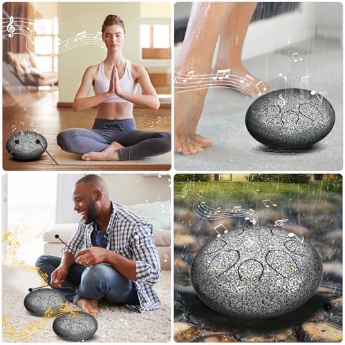 Rain Drum for Outside Garden, 6 Inches 8 Notes Steel Tongue Chakra Drums, Waterproof Meditation Rain Chime, Musical Instruments for Adult Gift with Bag, Music Book, Drum Mallets (Star Sliver) - Image 6