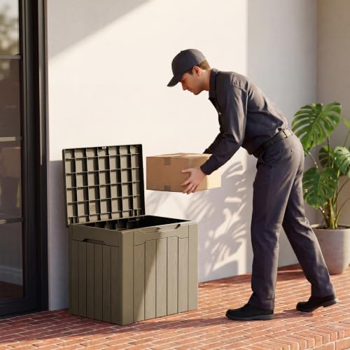 Greesum 33 Gallon Outdoor PP Storage Container, All Weather Resisitant Storage Box, Coffee - Image 6