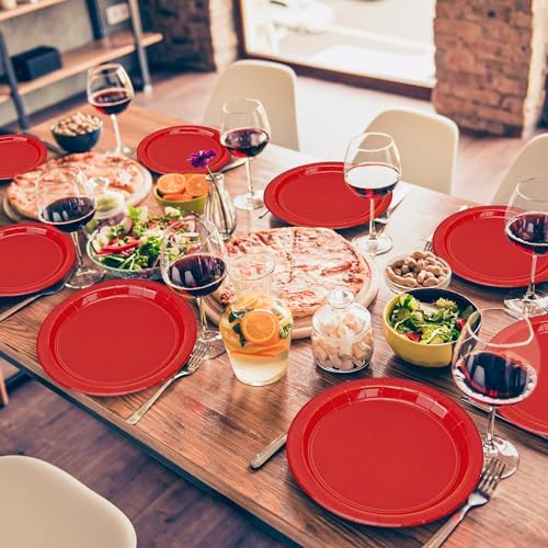 50 Pack Red Paper Plates 9" Round Heavy-duty Red Dinner Plates for Party - Image 4