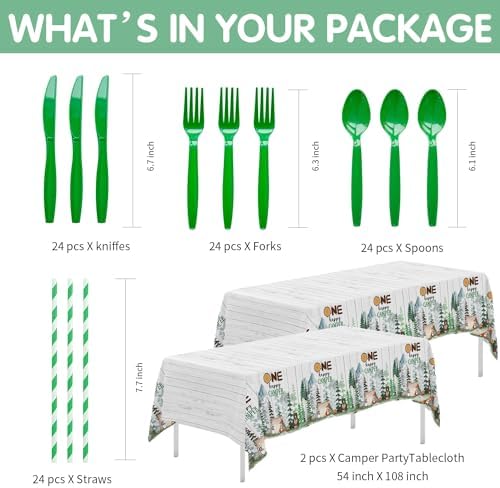 APOWBLS Camping Party Decorations and Supplies For 1st Birthday, Serves 24 - Image 3