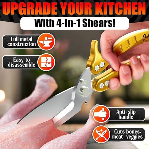 Kitchen Shears Heavy Duty, Safety Lock, Stainless Steel (Gold) - Image 4