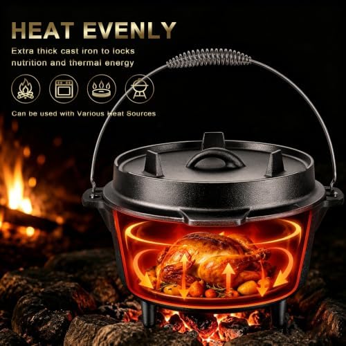 Joyfair Pre-seasoned Cast Iron Camp Dutch Oven, 7.6QT Pot & 2QT Skillet Lid - Image 3