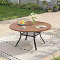 47.2" Patio Dining Table for 6, Round Outdoor Metal Dining Table with Umbrella Hole for Lawn Garden Backyard, Walnut by ProvideOutdoorSolutions