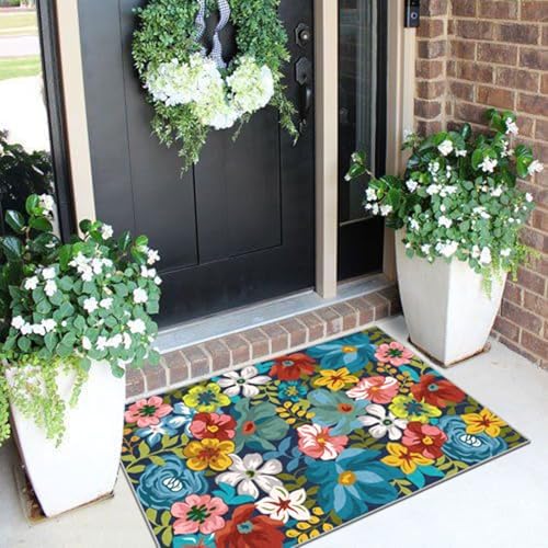 Front Door Mat Outside Entrance - 2x3 Colorful Botanical Floral Rug - Image 3