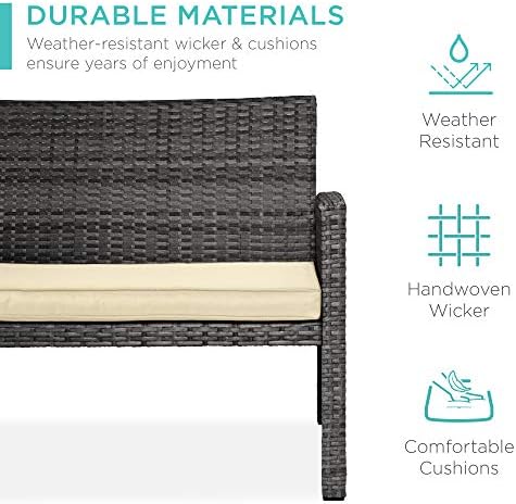 Best Choice Products 4-Piece Outdoor Wicker Patio Conversation Furniture Set for Backyard w/Coffee Table, Seat Cushions - Gray/Cream - Image 3