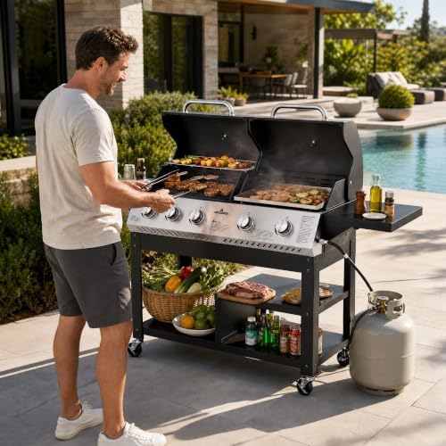 Propane Grill Griddle Combo, 5-Burners Outdoor BBQ Grill - Image 2