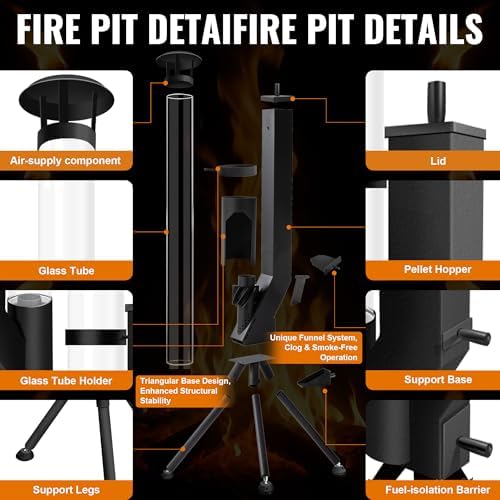 63" Outdoor Spiral Flame Fire Pit, Smokeless Visual Flame Patio Stove with Safe-Guard Kit, Low Heat Output Ambience Fire Column for Backyard, Garden, Patio, Party, Bonfire - Image 5