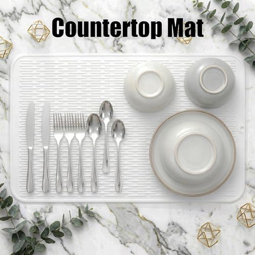 MicoYang Silicone Dish Drying Mat for Multiple Usage,Easy clean,Eco-friendly,Heat-resistant Silicone Mat for Kitchen Counter or Sink,Refrigerator or Drawer Liner White 3XL 28 inches x 18 inches - Image 3