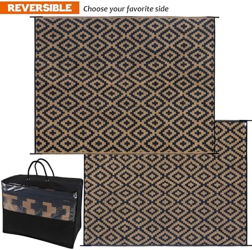SAND MINE Reversible Mats, Plastic Straw Rug, Modern Area Rug, Large Floor Mat and Rug for Outdoors, RV, Patio, Backyard, Deck, Picnic, Beach, Trailer, Camping, Black & Brown, 8' x 10' - Image 3