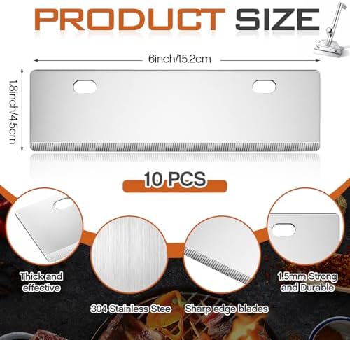 Hicarer 10 Pack 6" Stainless Steel Grill Scraper Blades for BBQ Grill Clean - Image 2