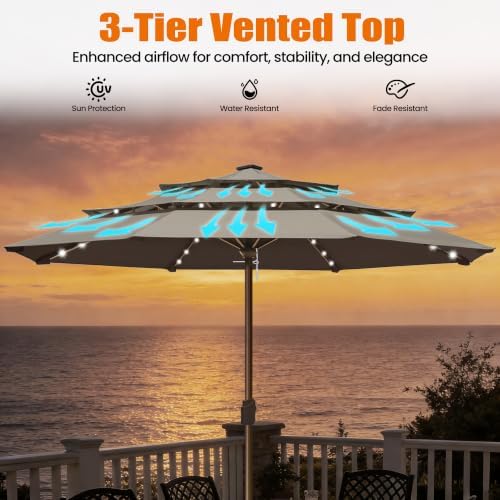 EliteShade USA 10-Year-Non-Fading 10ft 3-Tier Market Patio Umbrella, Commercial Table Umbrella with 80 Solar LED Lights, Crank Open, Windproof & UPF 50+ UV Protection for Garden, Deck, Pool, Backyard, No Tilt, Taupe - Image 6