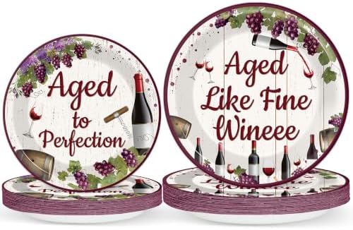 48 Pcs Red Wine Party Plates Supplies Aged Like Fine Wine Party Decorations Paper Plates Aged To Perfection Tableware Set for Women Girls Bridal Shower Anniversary Bachelorette Table Decor for Guests by gisgfim