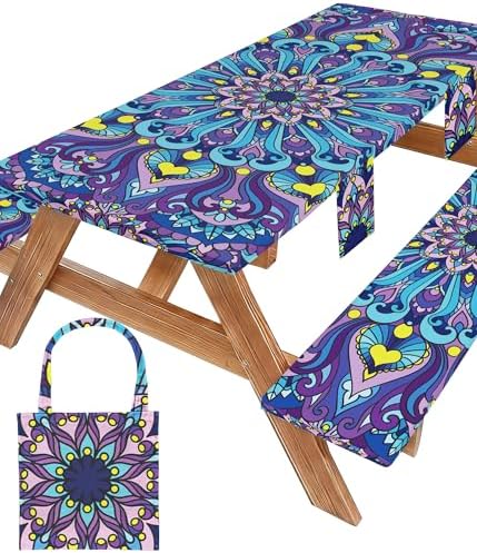 Picnic Table Cover with Bench Covers Vinyl Table Cloth Camping Lovers Essentials Camper Rv Car Travel Accessories Accessory Overlanding Must Haves Outdoor Gadgets Road Trip Tools Gear Stuff Equipment by Wrakus