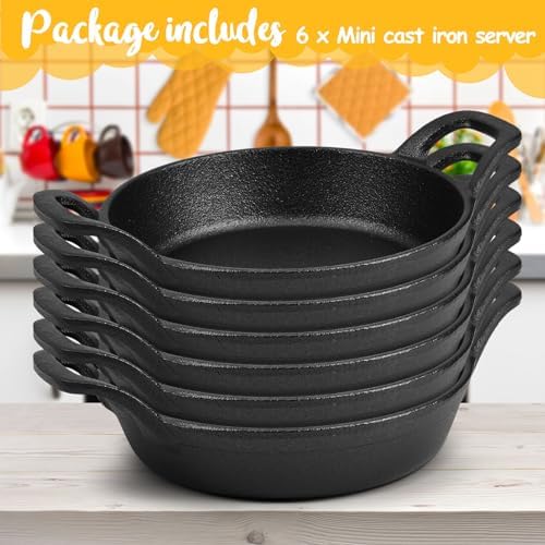 Ziliny 6 Pack Mini Cast Iron Skillets 6.3 x 6.3 x 1.5 Inch Pan Ramekin Set - Image 3