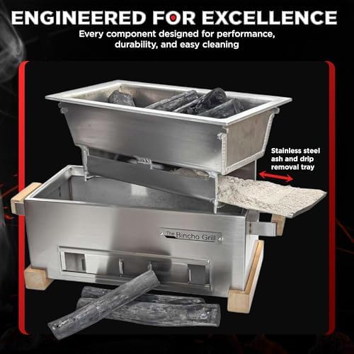 The Bincho Grill 16" Mini Yakitori Grill – Stainless Steel Mini Tabletop Charcoal BBQ with Charcoal Box, Optimized Airflow & Cool-Touch Base - Perfect for Japanese Grilling, Skewers, Meat, Seafood - Image 4