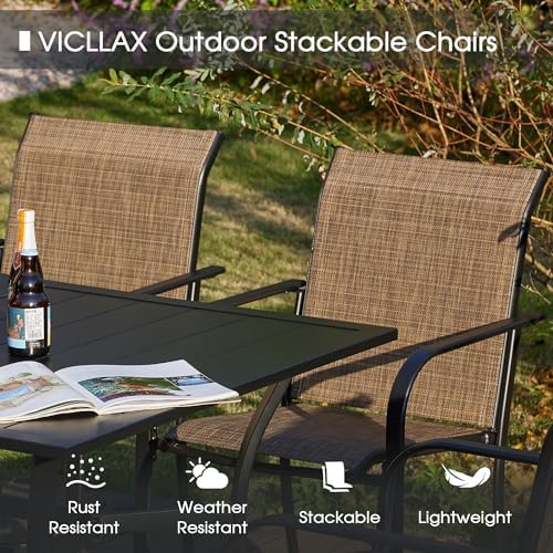 VICLLAX Patio Table and Chair Set of 4, All Weather Metal Round Outdoor Dining Furniture Set-40.6" Round Outdoor Table and Chairs, Walnut Wood Grain Tabletop - Image 4