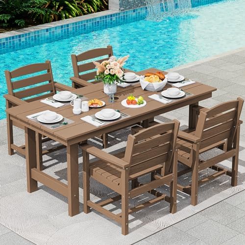 SERWALL 5 Pcs HDPE Patio Dining Set, Outdoor Dining Set for 4, Brown by SERWALL