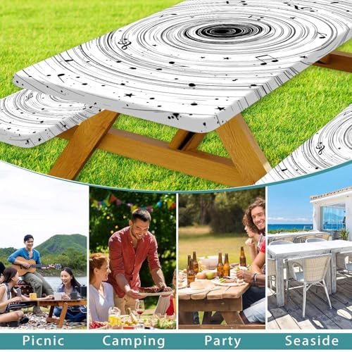 Picnic Table Cover with Bench Covers Camping Essentials Abstract Art Cosmic Vortex Pattern Waterproof Oilproof Fitted Camping Tablecloth Cover with Elastic Edge for Indoor Outdoor 3 PCS 30x60 Inch - Image 3