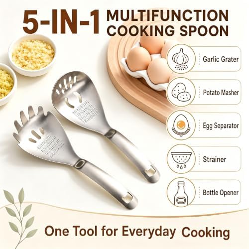 5-in-1 Stainless Steel Cooking Spoon,Egg Separator and Bottle Opener(A+B) - Image 3