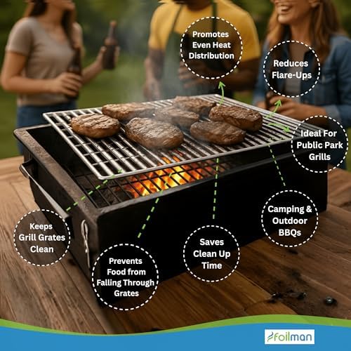 Foilman Heavy-Duty Disposable Aluminum Grill Liners, 12 x 20 Inch Nonstick Cooking Sheets for BBQ, Protects Grates from Grease, Even Heat Distribution, Easy Cleanup for Outdoor Grilling - Pack of 12 - Image 6