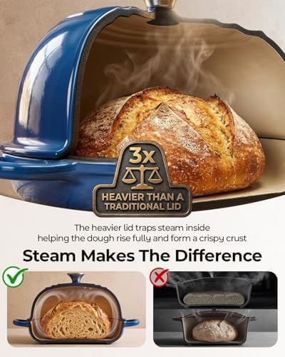 9.5-Inch Enameled Cast Iron Sourdough Bread Oven, Dome Lid, Blue - Image 4
