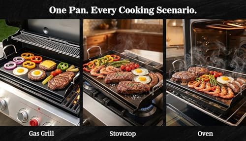 Updated 25" x 16" Cast Iron Griddle for Gas Grill, Nonstick Nanoceramic Stove Top Griddle for Gas Stove, Pre-Seasoned Flat Top Plate Insert for Outdoor Gas Grill, Camping, Tailgating, Parties - Image 6
