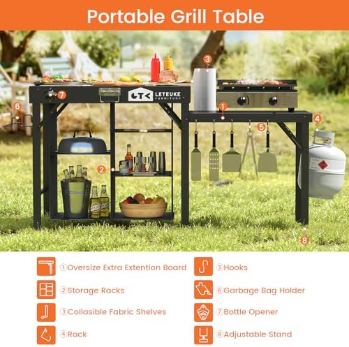Grill Table for Blackstone Griddle Camping Grill Table Foldable Fits Ninja - Image 6