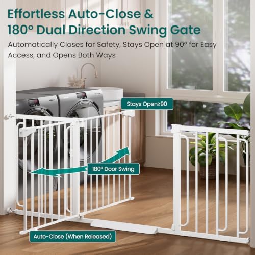 Cumbor Extra Wide Baby Gate, 36.6-69" Walk-Through Dog Gate White - Image 3