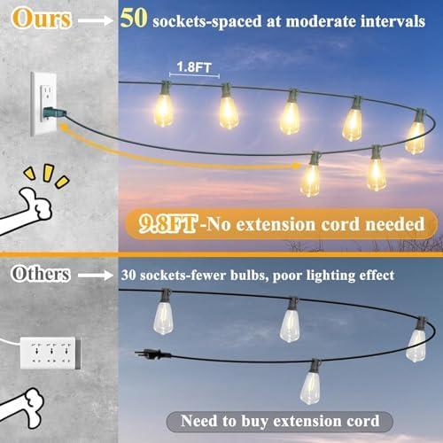 Brightever 100FT Outdoor String Lights 52 Bulbs, Waterproof Patio Lights - Image 3