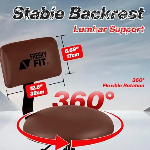 Shop Stool with Backrest, Mechanic Garage Stool for Workshop, Adjustable Shop Stools Chair, Padded Workbench Stools for Men Women, 300 LBS Capacity, 360° Swivel PVC Seat, Heavy Duty, Brown - Image 5