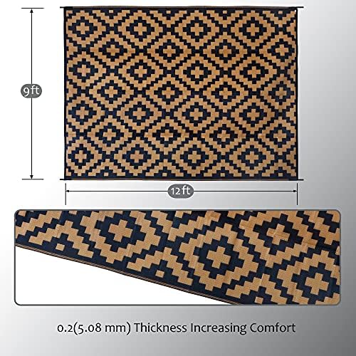 SAND MINE Reversible Mats, Plastic Straw Rug, Modern Area Rug, Large Floor Mat and Rug for Outdoors, RV, Patio, Backyard, Deck, Picnic, Beach, Trailer, Camping, Black & Brown, 9' x 12' - Image 2