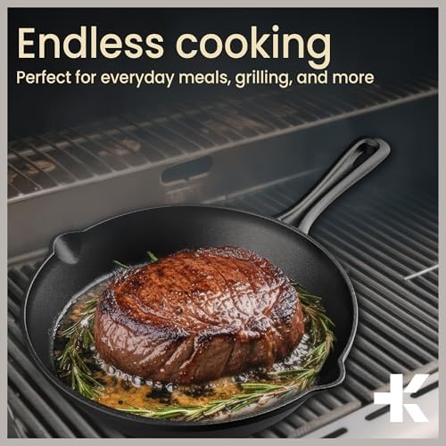 Bakken 10" Cast Iron Skillets, Pre-Seasoned Frying Pan with Even Heat Retention Cooking, Versatile for Stove, Oven, Grill & Campfire, Easy-Grip Handles, Hand Wash Only, 4.41 lbs - Image 4