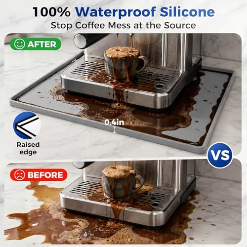 Golener Coffee Bar Mat, Silicone Coffee Mat with Raised Edges, 31.5"x16" - Image 3