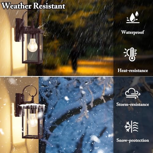 BesLowe 2-Pack Outdoor Wall Light Fixtures, Modern Porch Sconces, Brown - Image 2