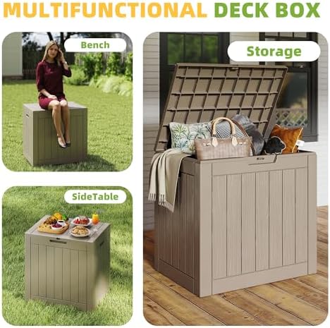 30 Gallon Waterproof Resin Deck Box, UV Resistant Outdoor Storage for Garden, Patio, Porch, Delivery（Grey，30 Gallon） - Image 6