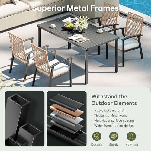 Aoxun 5-Piece Wicker Patio Table and Chairs Set for 4 with Umbrella Hole - Image 5