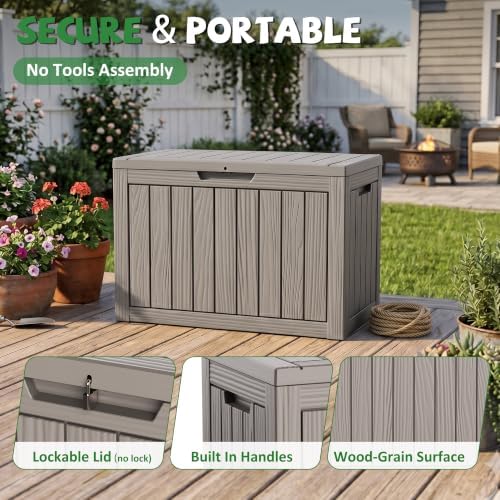 DRATO 55 Gallon Outdoor Storage Box Waterproof, Lockable Resin Deck Boxes - Image 4