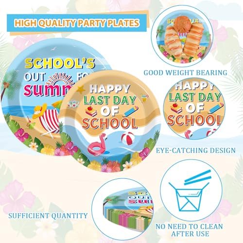 96Pcs School's Out for Summer Plates and Napkins Happy Last Day of School Party Supplies End of School Year Theme Tableware Set Hawaii Pool Themed Plates for Kids Tropical Beach Party Favors Serves 24 - Image 3