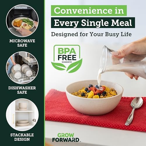 Grow Forward 16-piece Premium Wheat Straw Dinnerware Sets for 4 - Unbreakable Dishwasher & Microwave Safe Plastic Plates and Bowls Sets - Patio, Outdoors, RV, Camping Dishes - Sahara - Image 6