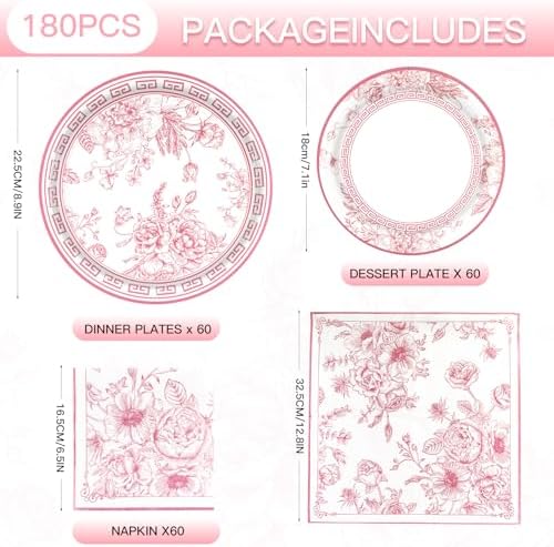 Pink White Floral Paper Plates and Napkins Party Supplies Serve 60 - Image 2