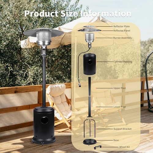 Ignovate 50,000 BTU Max Outdoor Propane Patio Heater with Wheels – Durable Powder-Coated Steel Gas Heater with Easy Ignition & Safety Shut-Off for Patio, Backyard, Garden, Restaurant - Image 3
