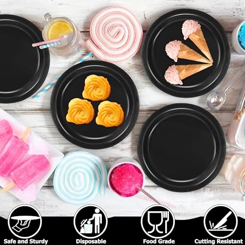 50 Count Dessert Plates 7 Inches Black Paper Plates Disposable Tableware - Image 3