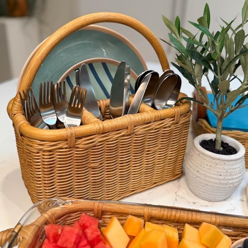 The Basket Lady Wicker Utensil Caddy, 4-sections, Sandstone - Image 5