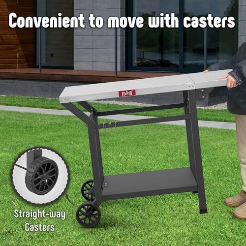 Feasto 43" Lx20 W Grill Table with Folding Side Table & Undershelf, Gray - Image 7