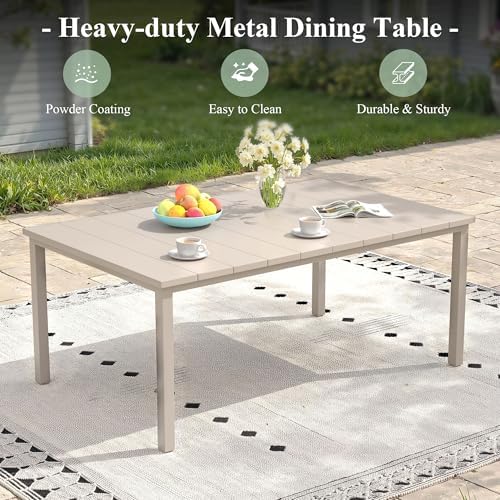 Outdoor Dining Table for 6, 63" Rectangle Outdoor Table with Adjustable Umbrella Hole, All-Weather Metal Patio Dining Table for Lawn Garden Backyard Deck, Sandshell - Image 6